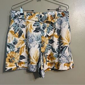 MaIdon D’Amelie  Floral High-Waisted Shorts with Belt Boho Resort Linen Blend 10